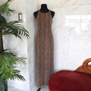 Rhapsody Leopard Print Maxi Halter Top Dress Sz 6